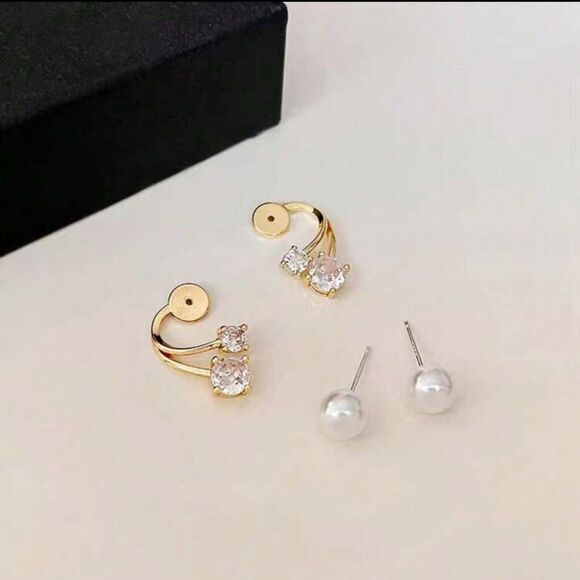 Elegant Gold and Pearl Double Hoop Earrings - Picture 5 of 7